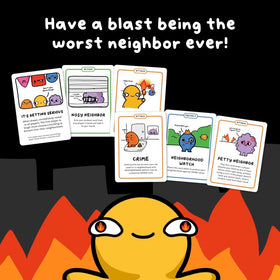 Fambam Games Not So Neighborly card art displays playful chaos and cheeky scenarios.