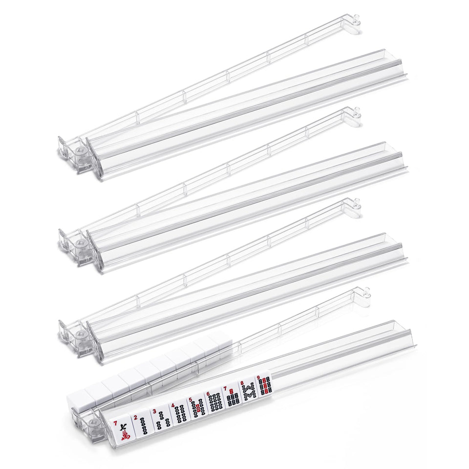 FamRica clear acrylic mahjong racks with pushers, four-pack for organized gameplay