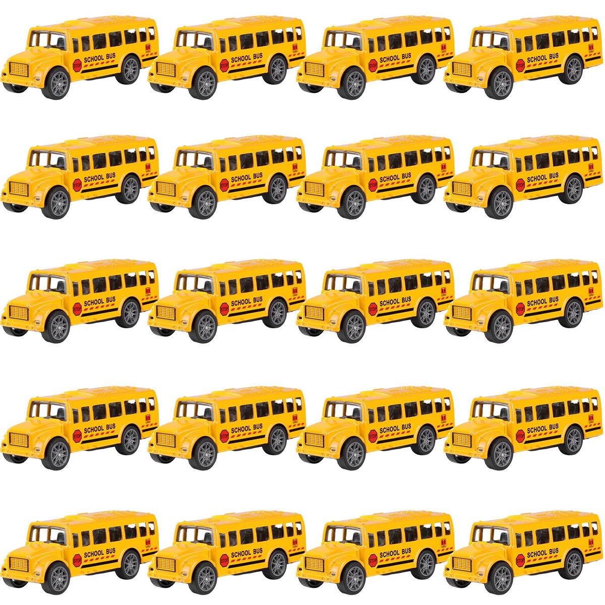 FANELEQU 20-pack yellow school bus die-cast pull-back toy promotes imaginative play and portability.