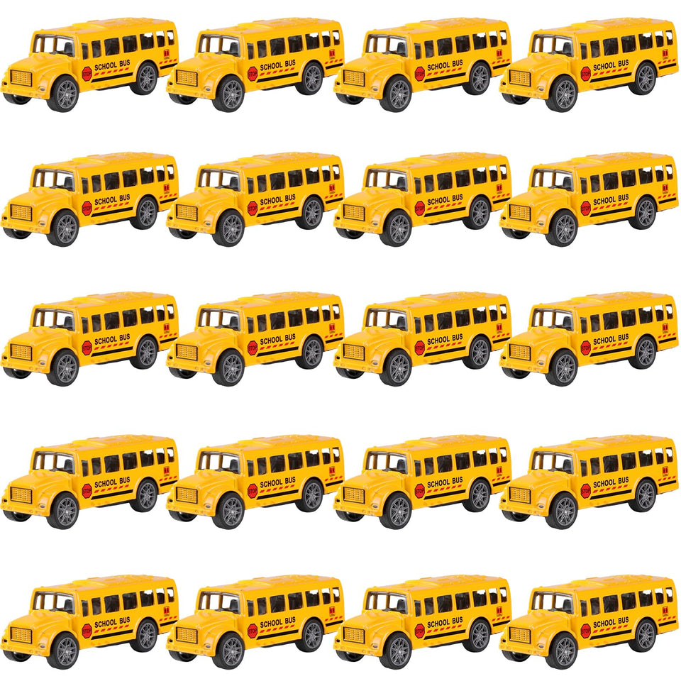 FANELEQU 20-pack yellow school bus die-cast pull-back toy promotes imaginative play and portability.