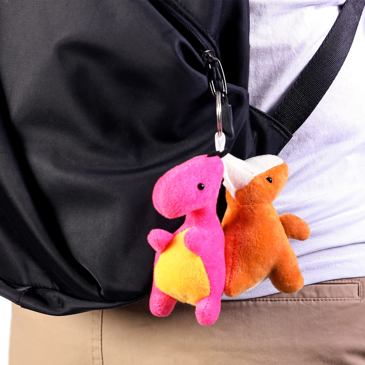 FANELEQU dinosaurs as keychains and bag decorations with durable soft fabric.