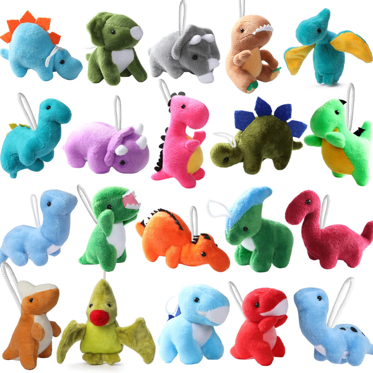 FANELEQU dinosaur plush set 20-pack in bright colors for classroom rewards.