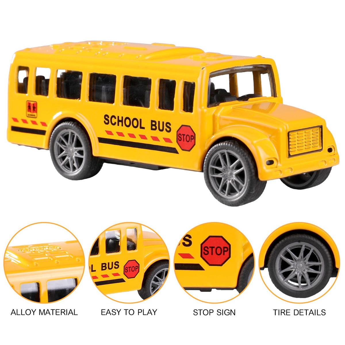 Compact yellow bus toy from FANELEQU fits small hands for easy handling.
