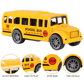 Compact yellow bus toy from FANELEQU fits small hands for easy handling.