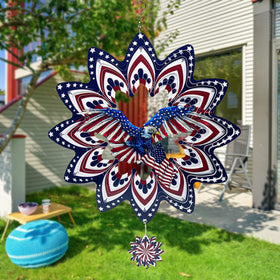 FANTAART American flag kinetic spinner adds patriotic motion to gardens.