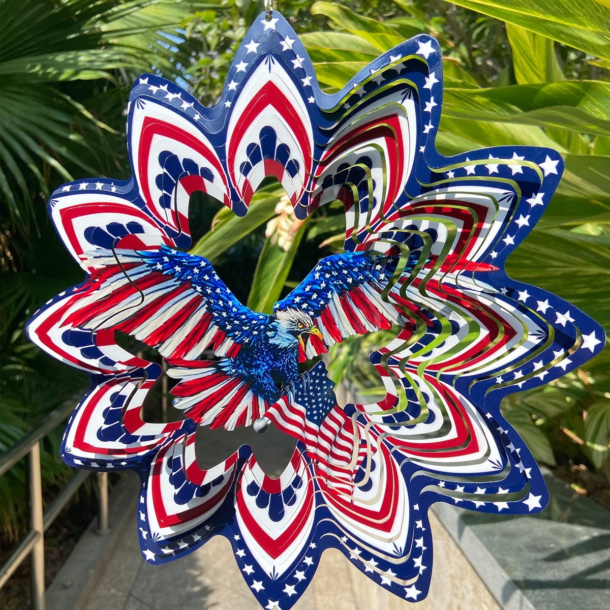 FANTAART Eagle wind spinner with vibrant 3D design for outdoor decor.