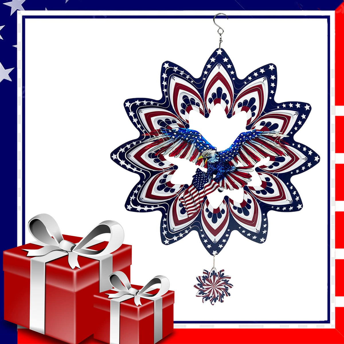 FANTAART Independence Day decor spinner enhances outdoor celebrations.