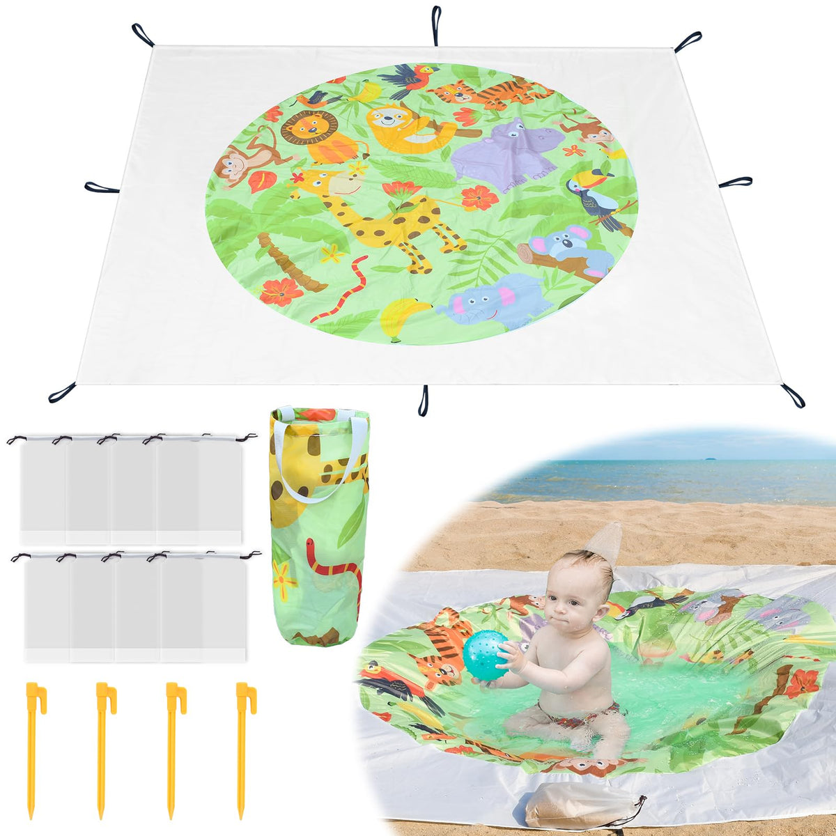 Fantang forest-pattern baby beach pool in green, ideal for outdoor play.