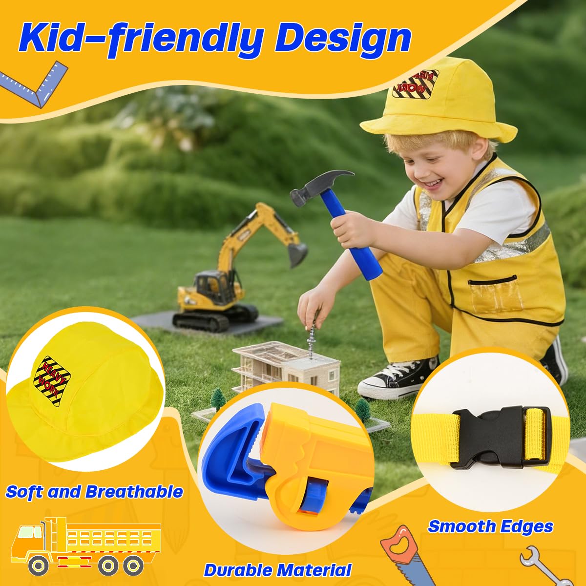 Fantspati construction worker set hammer for realistic pretend work