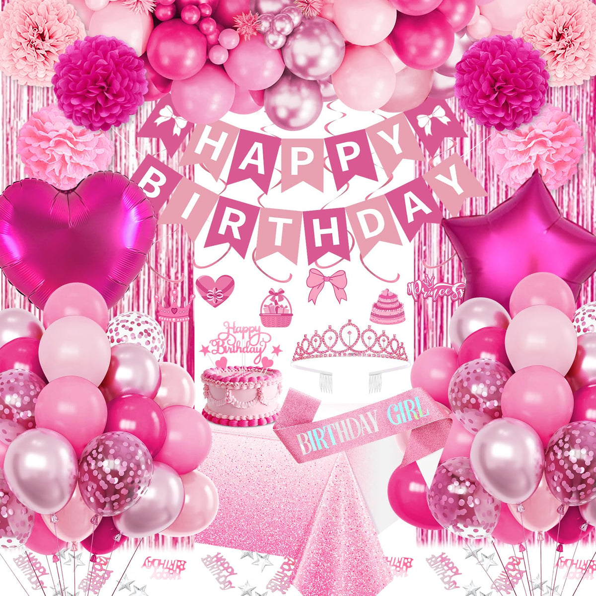 Fantspati hot pink balloons create a bold birthday party centerpiece.