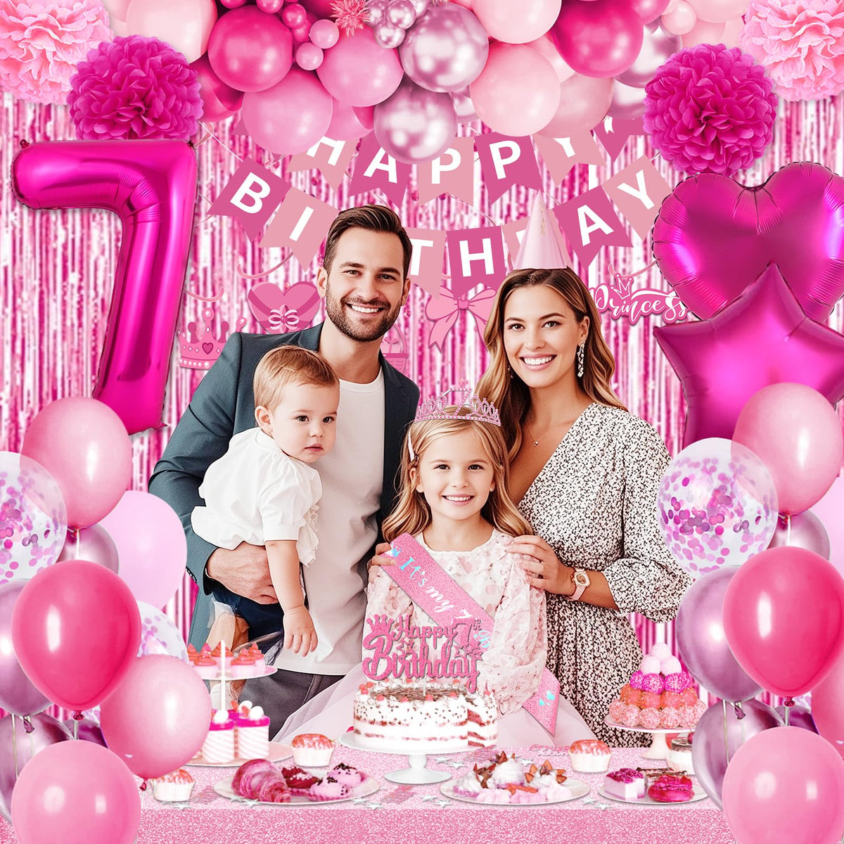 Fantspati pink birthday banner complements photos with a chic accent.