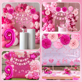 Fantspati pink confetti balloons decorate tabletops and ceilings with whimsy