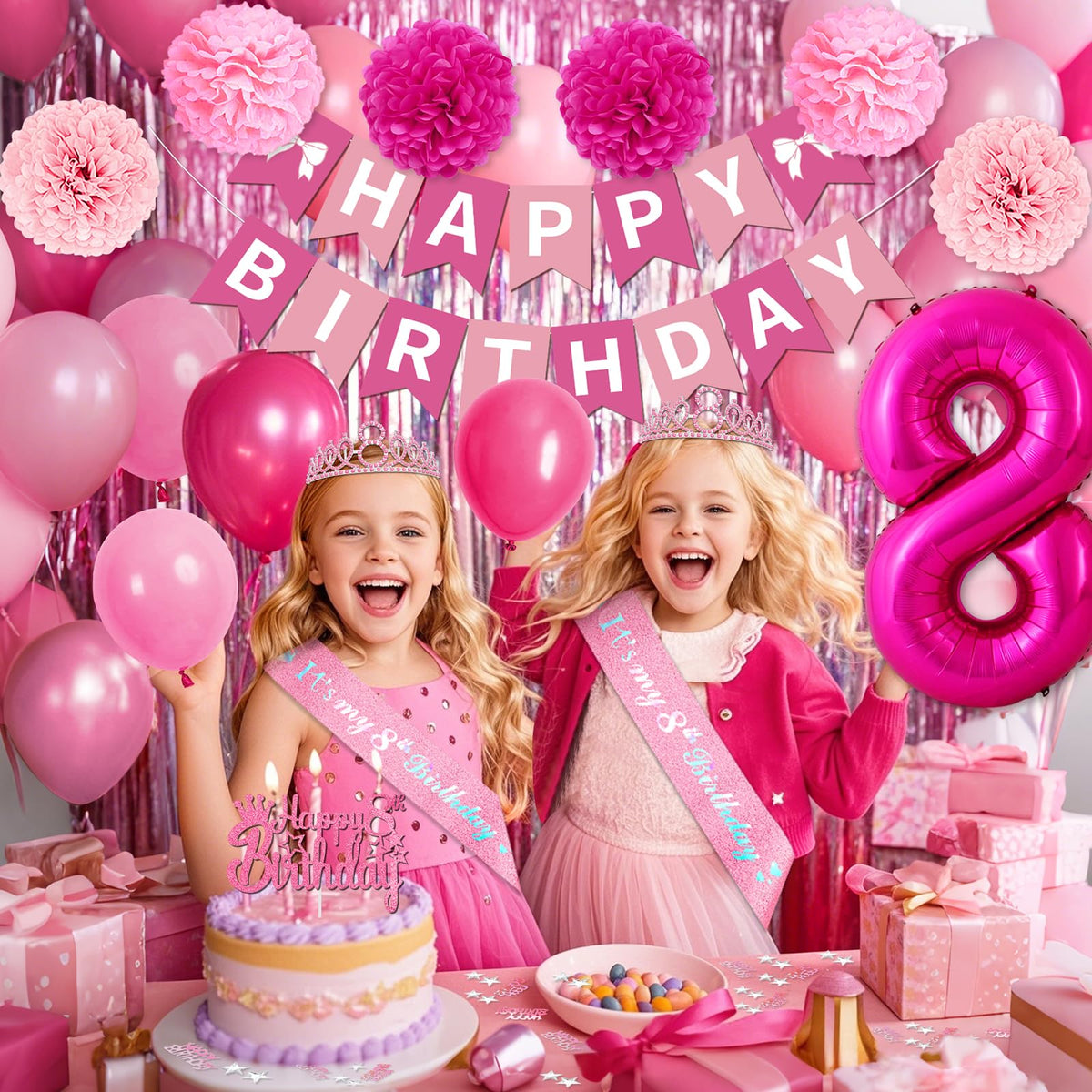 Fantspati pink sash and crown add a regal touch to the birthday girl