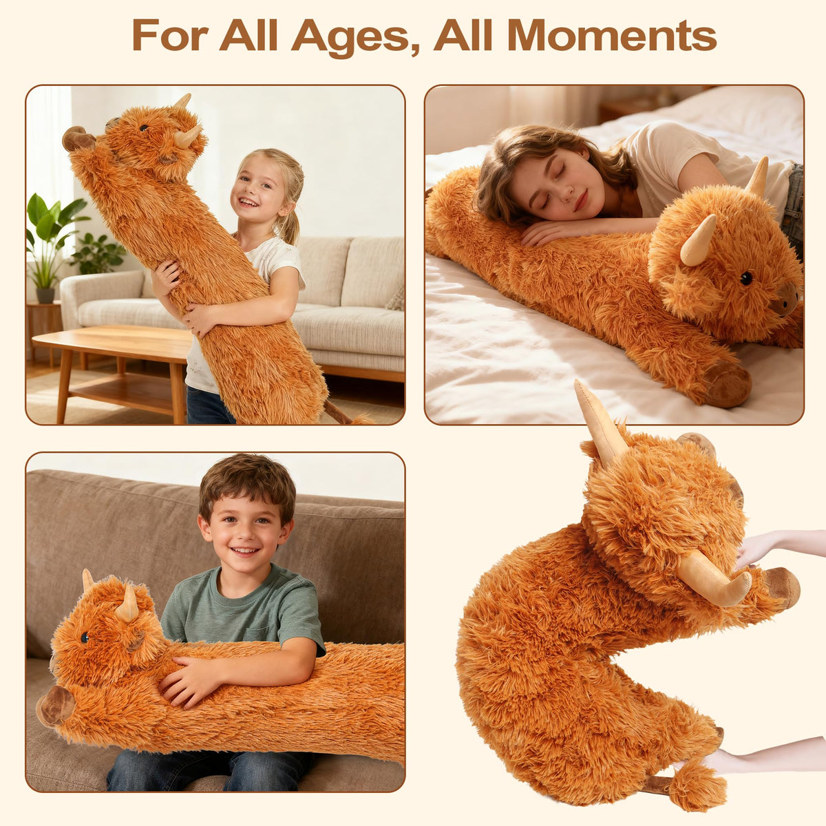 Fanunny Highland Cow plush showing cute horns and friendly smile