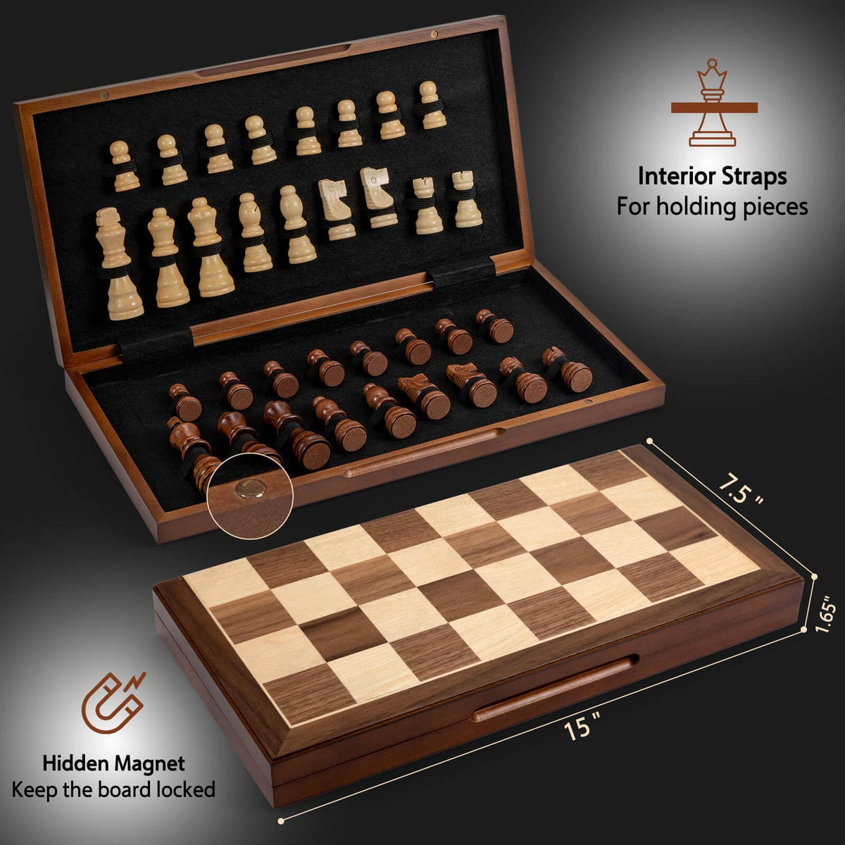 FanVince folding travel chess set in compact case for easy transport