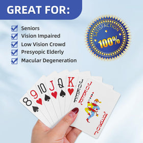 Fanwer jumbo-index cards aid quick recognition during play.