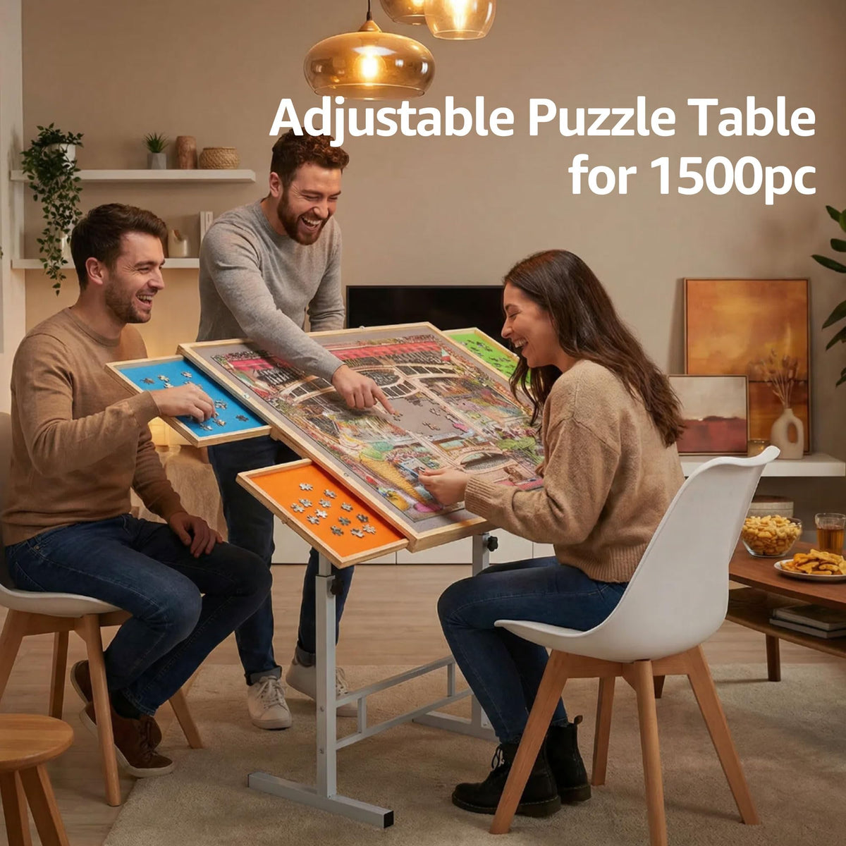 Fanwer puzzle table assembly guide shows quick, simple setup.