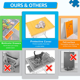 Fanwer puzzle table drawers open, showcasing organized puzzle sorting space.