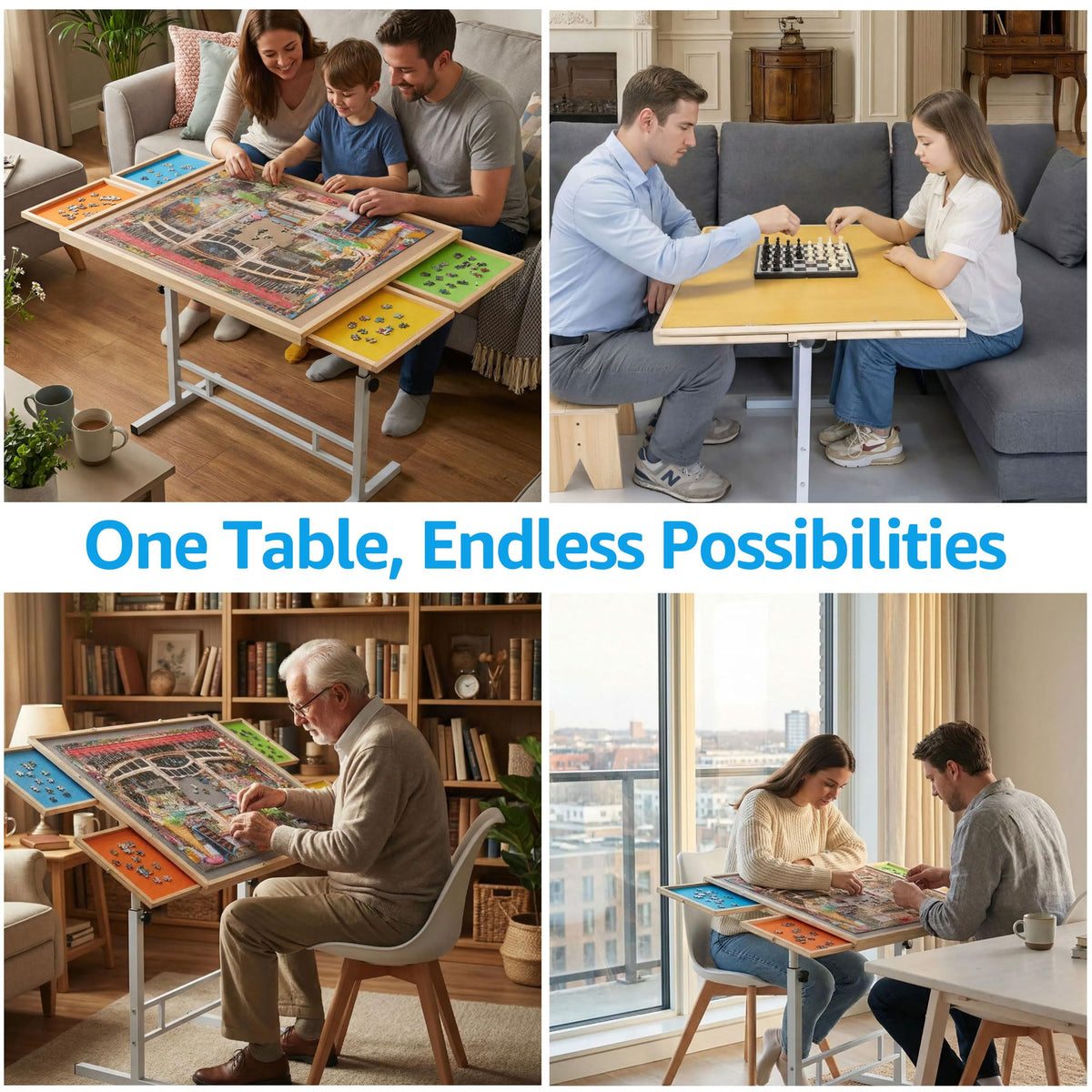 Fanwer puzzle table stable legs ensure solid support on various floors.