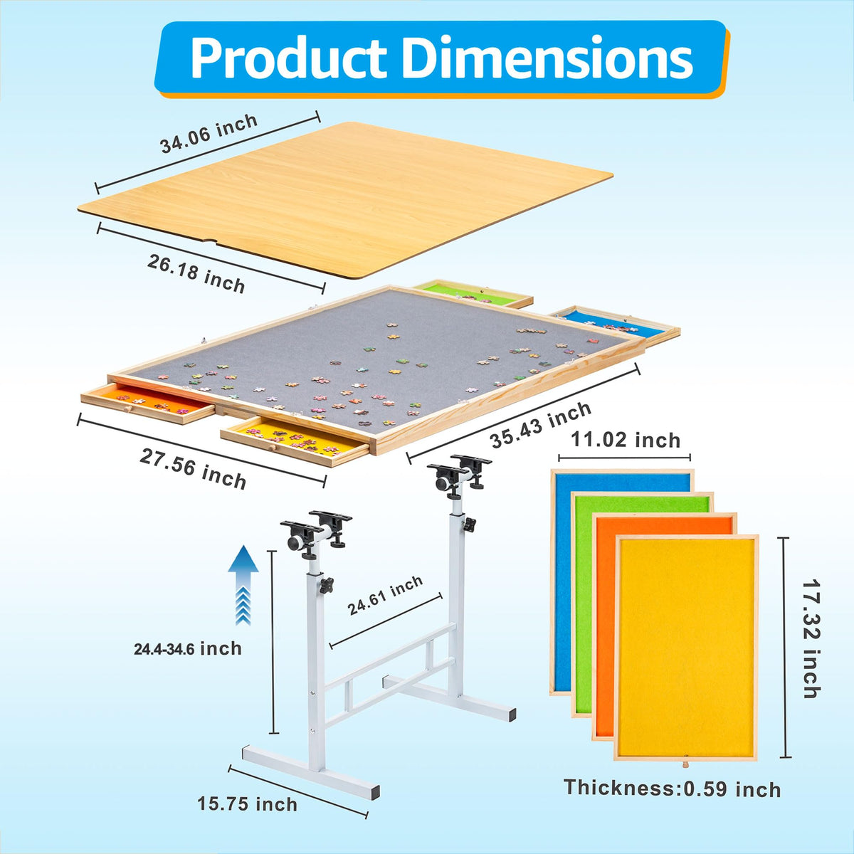 Fanwer puzzle table tilt feature shows adjustable angle for comfortable viewing.