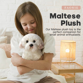 FAONIE Maltese plush body shot demonstrates compact size for cozy display