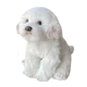 FAONIE Realistic Plush Dog Maltese 10-inch body for cuddling and display.