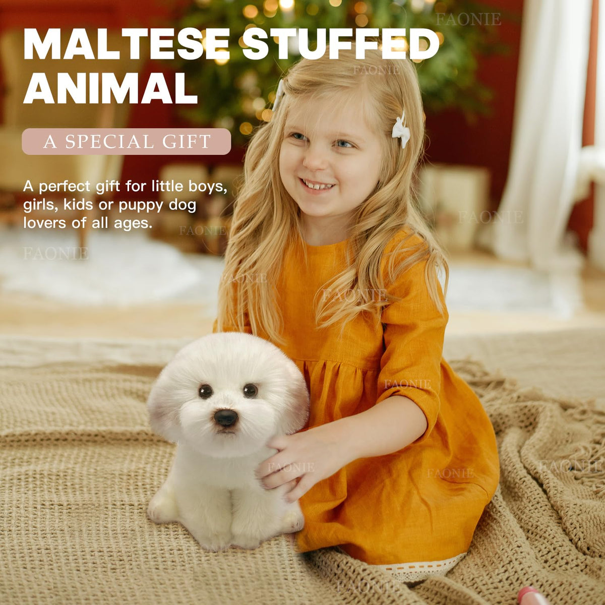 FAONIE Maltese plush in floppy pose for natural cuddling.