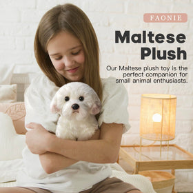 FAONIE Maltese plush with soft fur texture for lifelike touch.