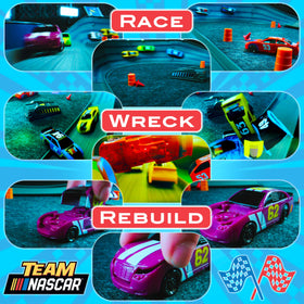 Far Out Toys crash barriers and billboards create a vivid race environment.