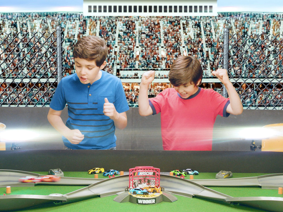Far Out Toys electric powered cars provide high-speed action with snap-back crashes.