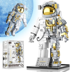 FarBlocked Space Astronaut building block on display stand, ideal for home or office display.
