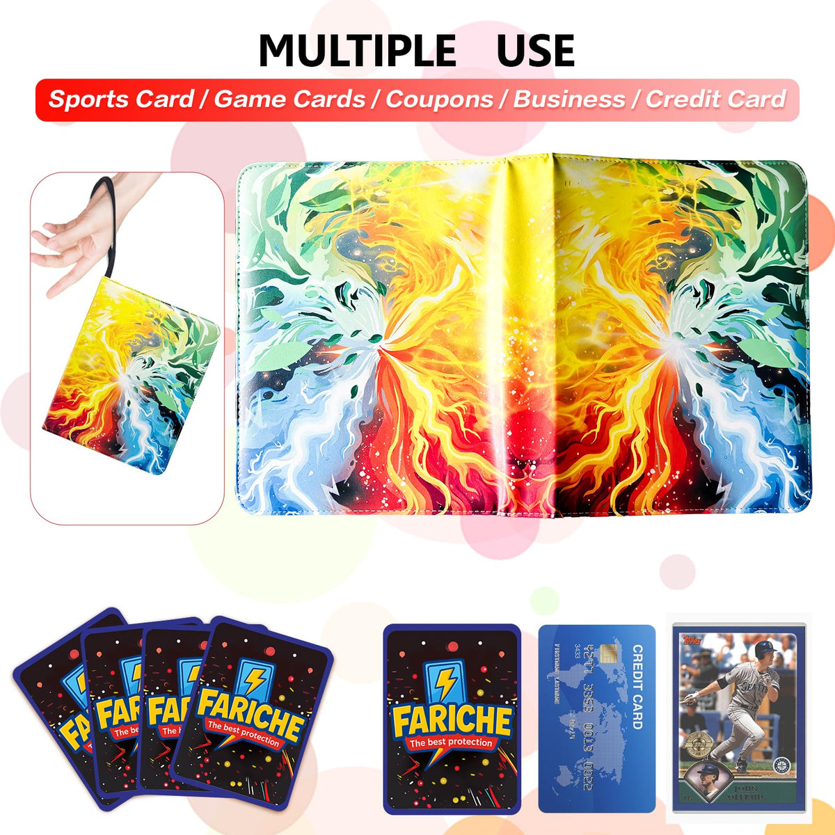 Clear, acid-free removable sleeves protect cards within the FARICHE Storm binder