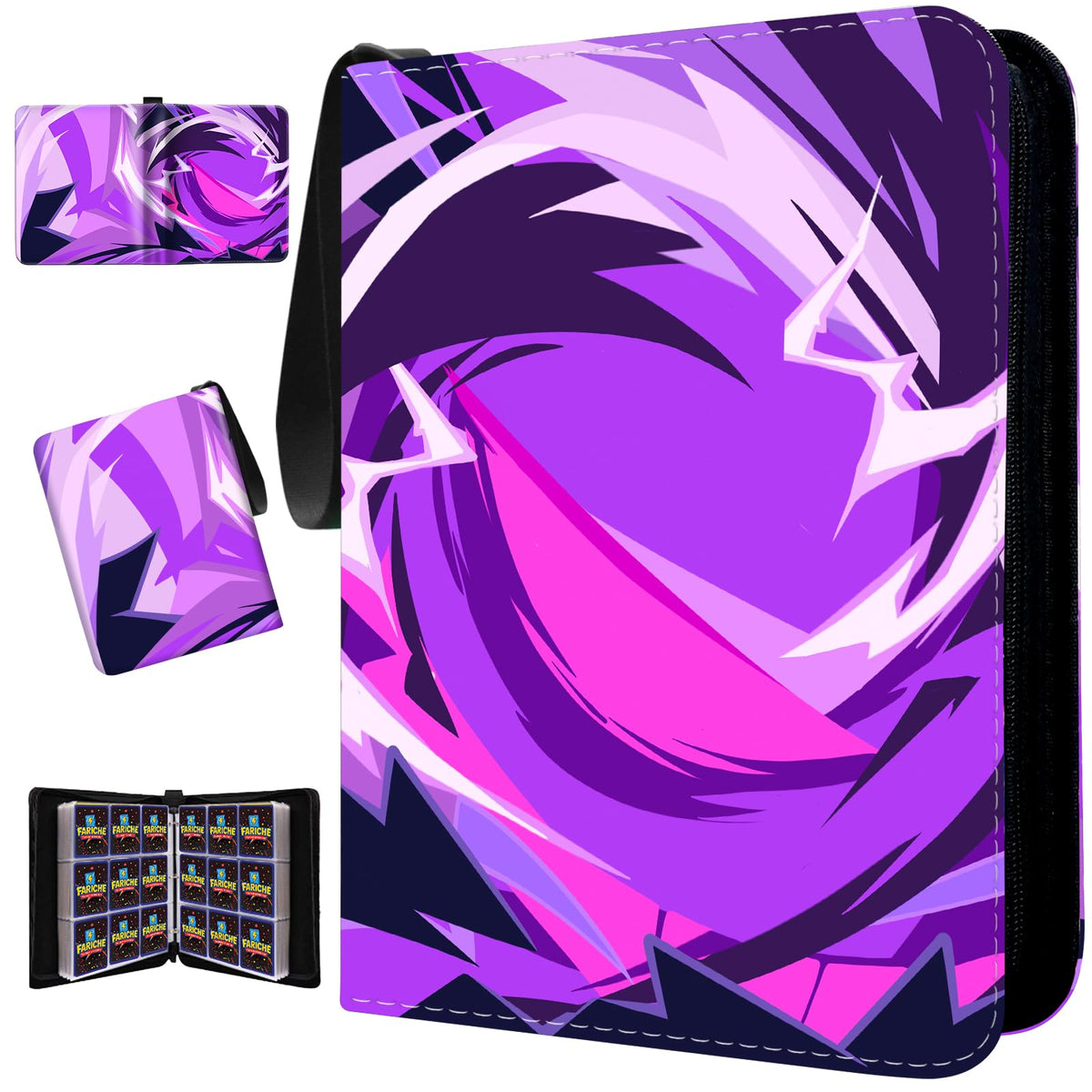 FARICHE trading card binder exterior open showing 9-pocket layout for organized storage.