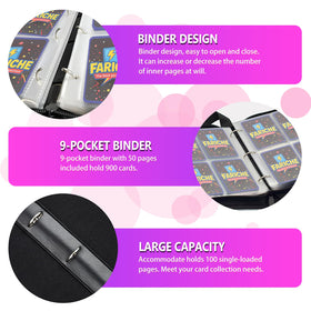 FARICHE binder holds up to 900 cards in full-view display.