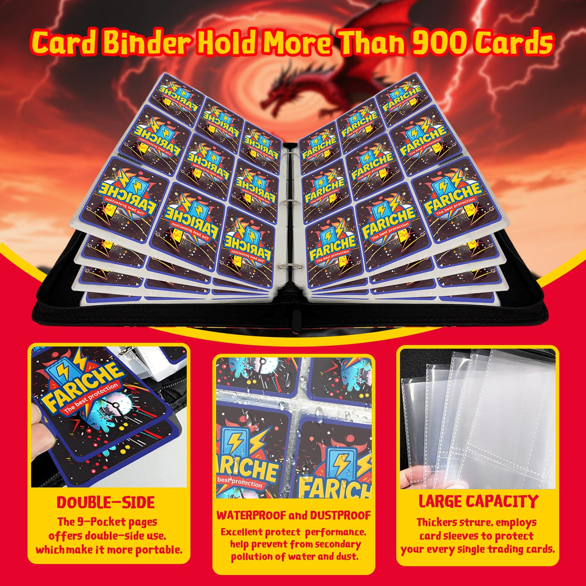 FARICHE trading card binder removable sleeves, customizable pages for growing sets.