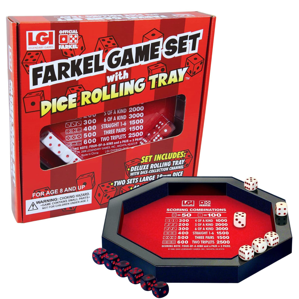 Farkel deluxe dice tray close-up with built-in collection channel for tidy play.