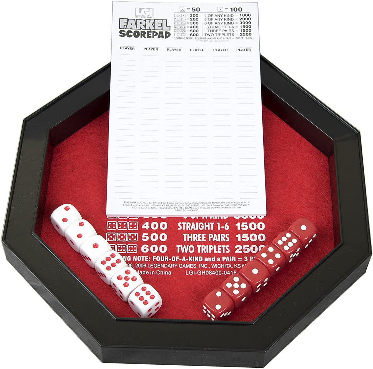 Farkel felt-lined tray enhances smooth, controlled dice rolls.