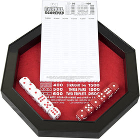 Farkel felt-lined tray enhances smooth, controlled dice rolls.