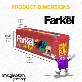Farkel Party fire engine red tin enhances shelf appeal