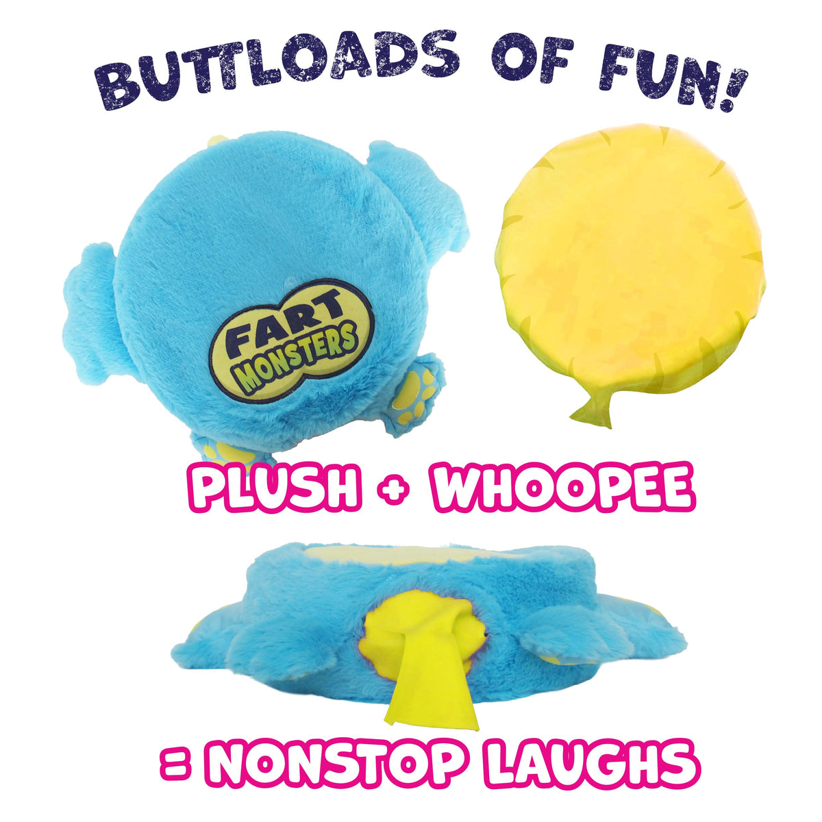 Fart Monsters Tootles interactive fart sound invites squeezes, hugs, or seated fun.