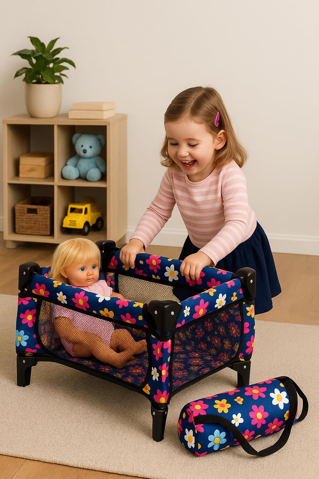 Fash N Kolor Blanket Included for cozy baby doll naps.