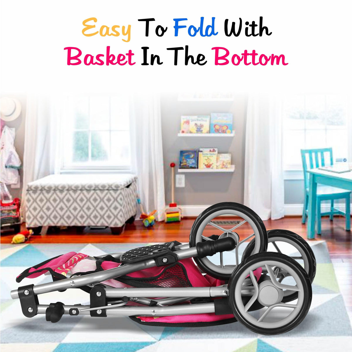 Fash N Kolor Denim Stroller fits 16–18 inch dolls for versatile play