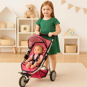 Fash N Kolor Denim Stroller seat belt keeps dolls secure during play