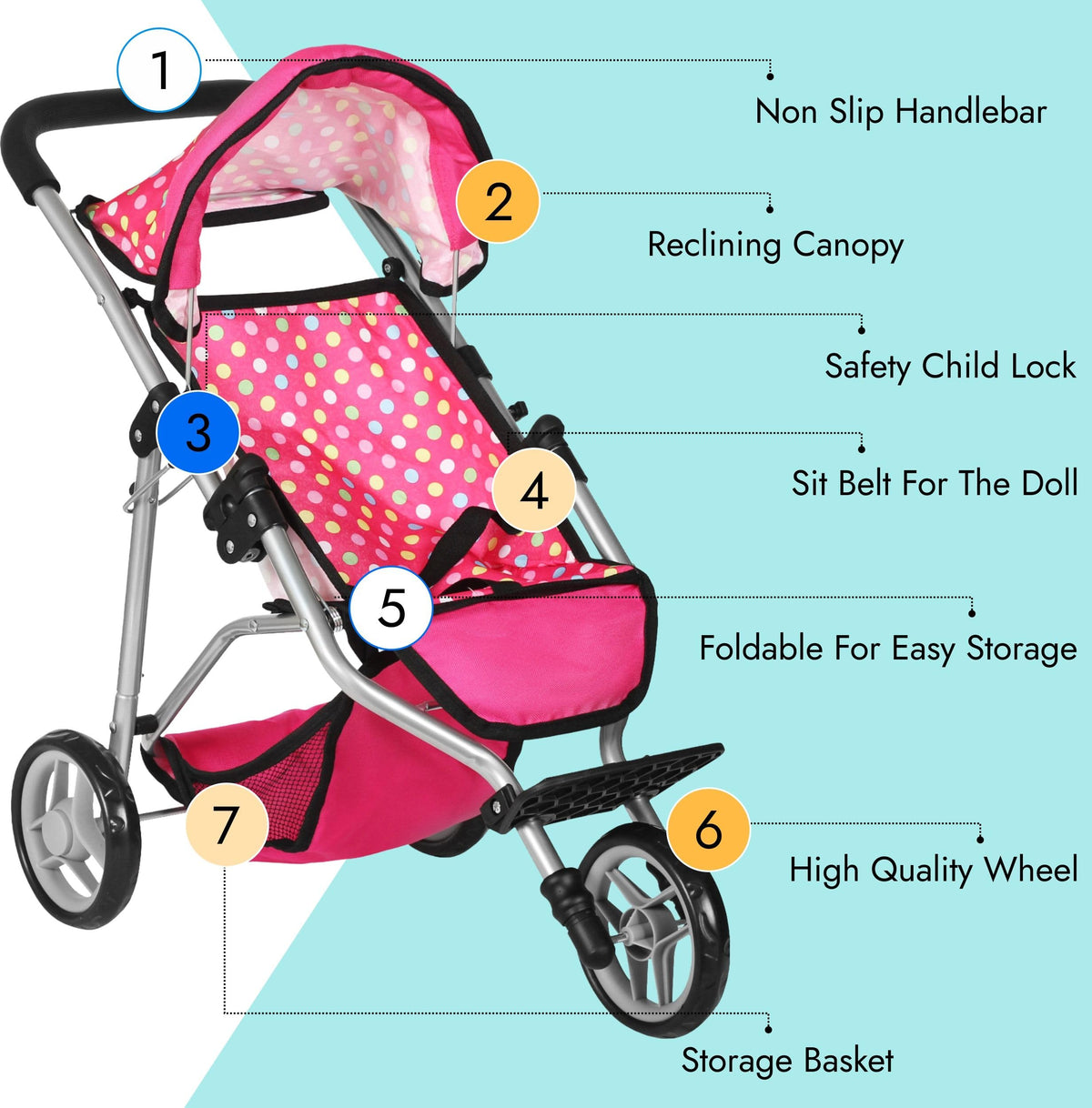 Fash N Kolor Denim Stroller non-skid wheels glide smoothly