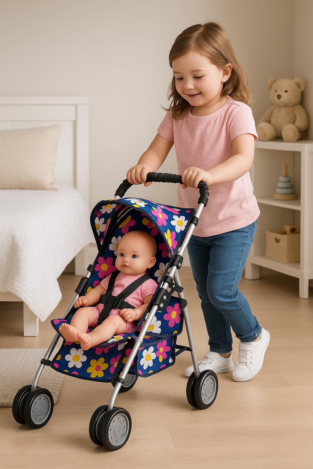 Fash N Kolor doll stroller double wheels on all legs for stability