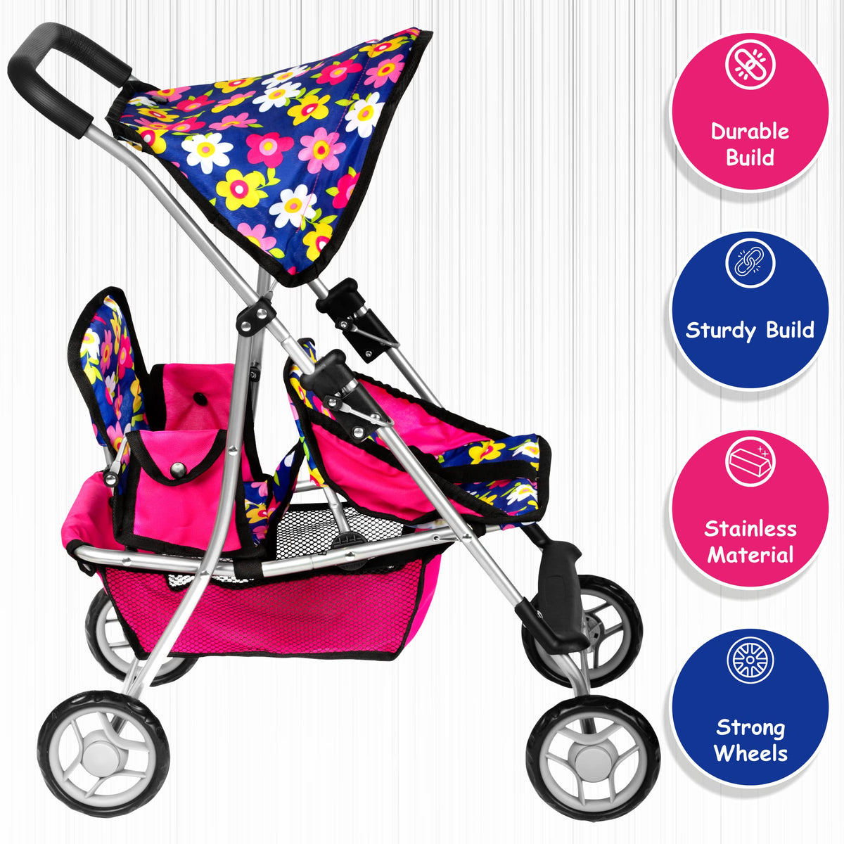 Fash n Kolor Doll Stroller fabric detail and durable material.