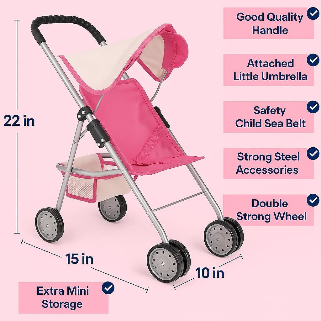 Fash N Kolor Doll Stroller fits up to 18-inch dolls for long pretend journeys.