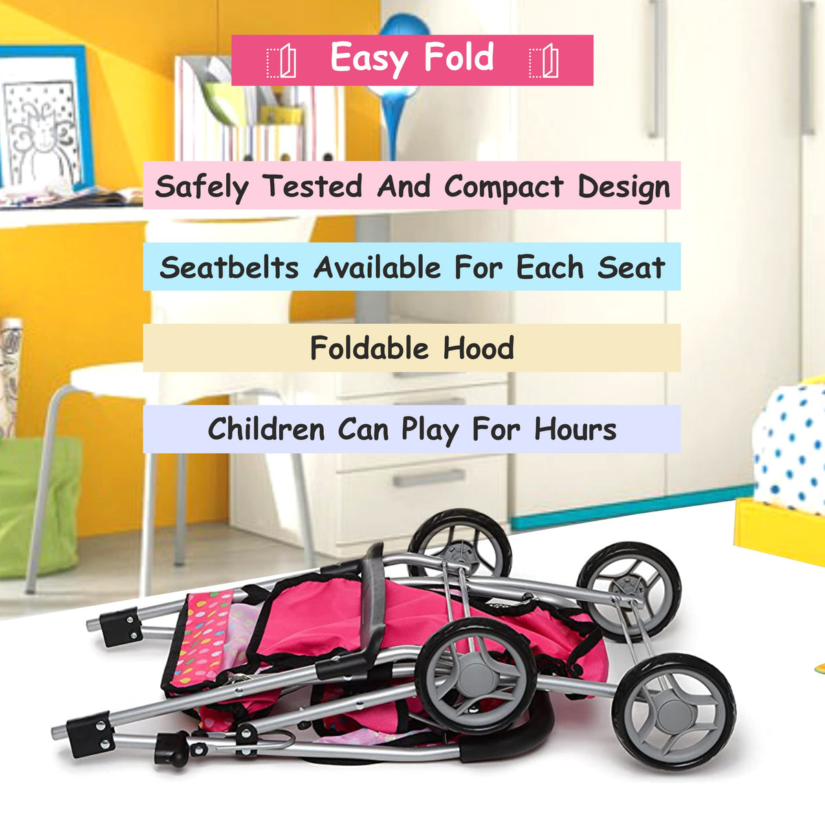Fash N Kolor Doll Stroller handle detail designed for comfort.