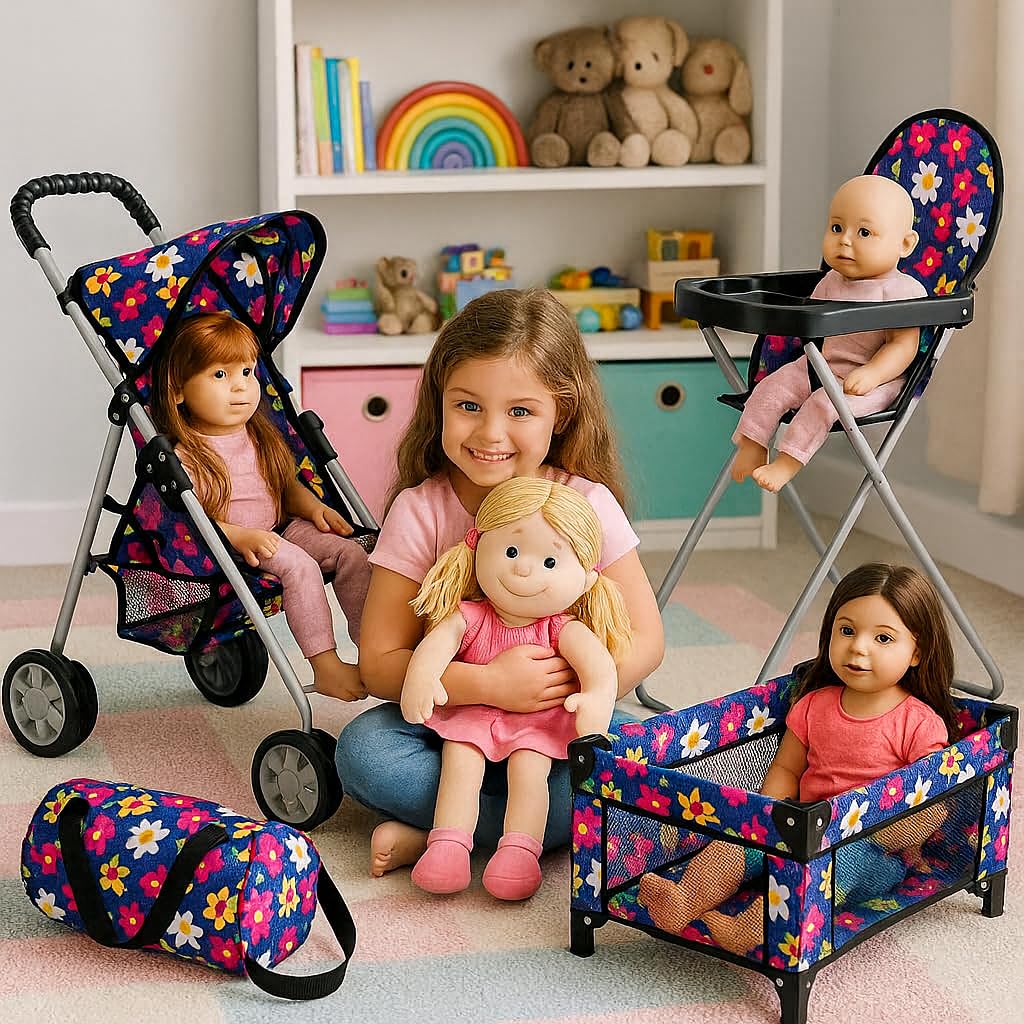 Fash N Kolor doll stroller pink blue cream ready for imaginative outings