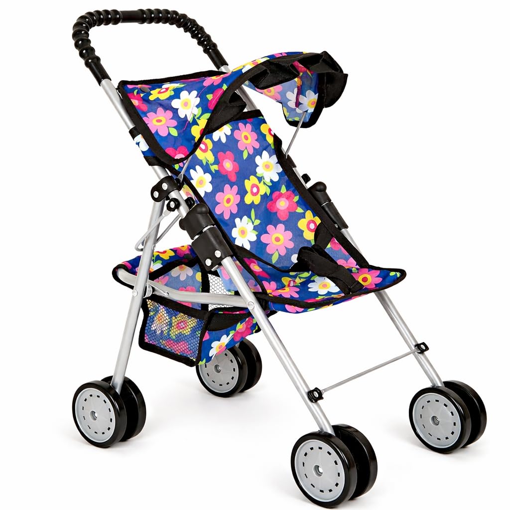 Fash N Kolor doll stroller with purple flower frame folded for compact storage